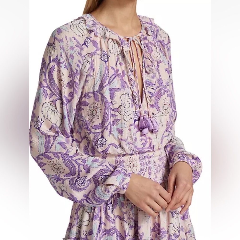 Hemant & Nandita Asia Dress Lilac Tassels Ruffled Mini with Elastic waist Small